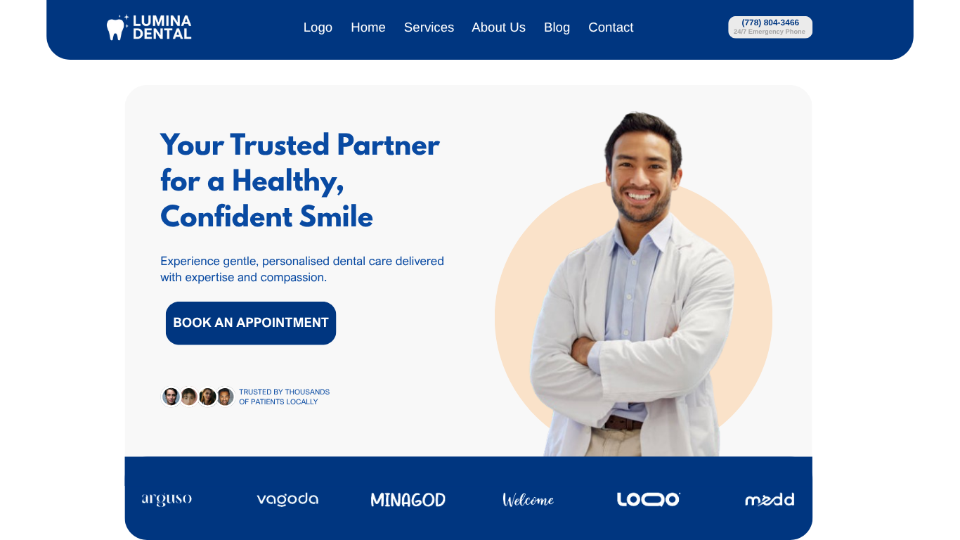 Professional dentistry website landing for growing businesses, designed by our web agency