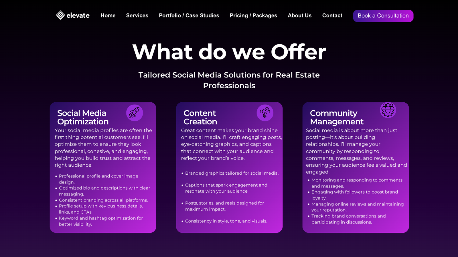 Professional SMM service page for growing businesses by our web agency